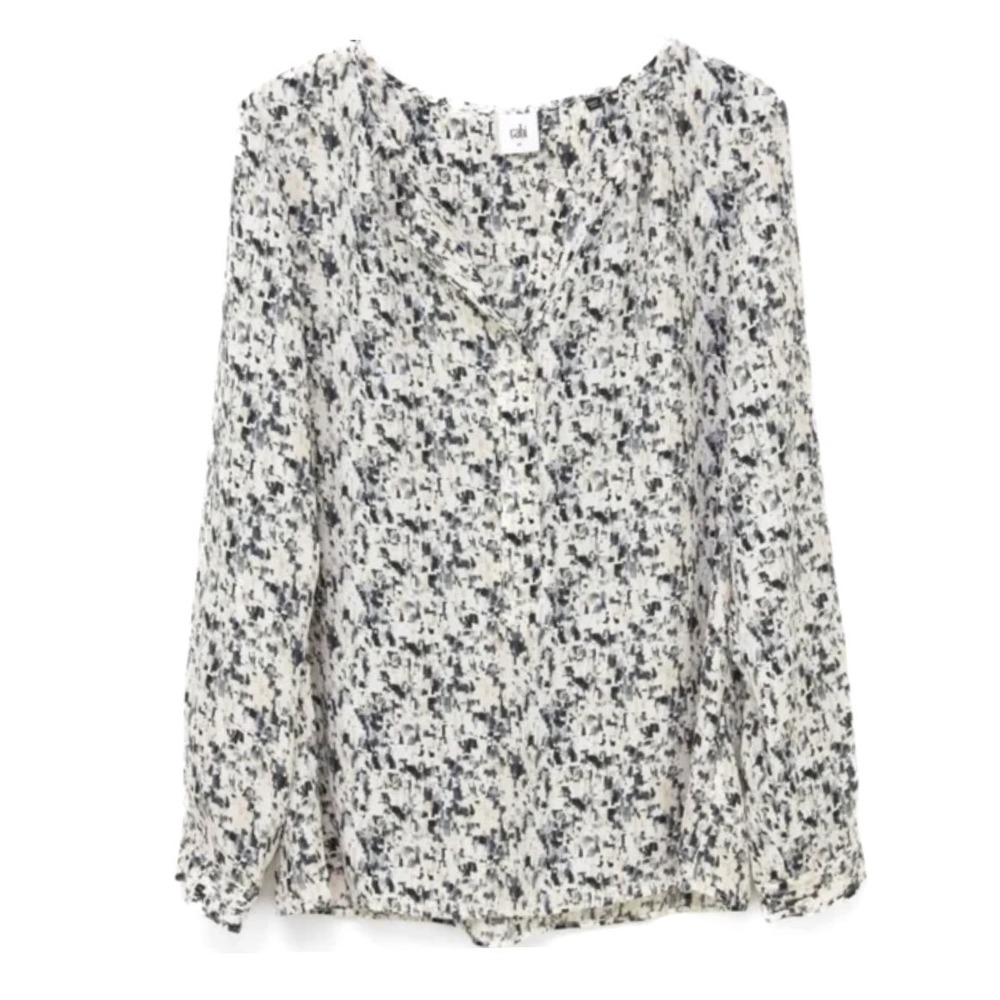 CABI 3094 Shatter Popover Blouse Top BLACK BEIGE ABSTRACT GEO PRINT Silky Flow M